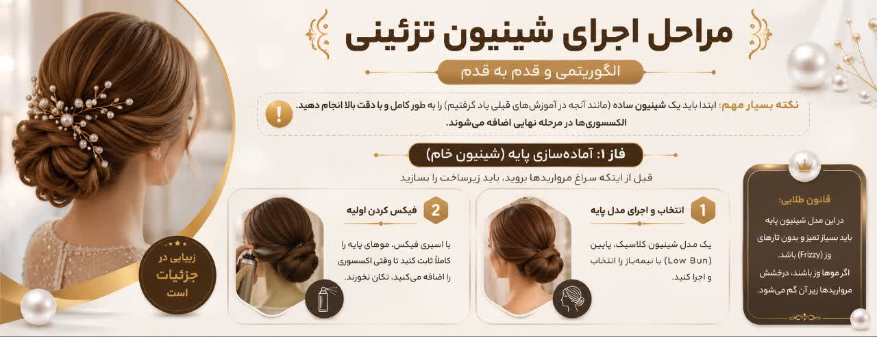 مراحل اجرای شینیون تزئینی - الگوریتمی و قدم به قدم